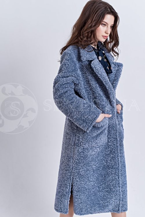 goluboe 4 500x750 - Пальто из букле серо-синего цвета П-002