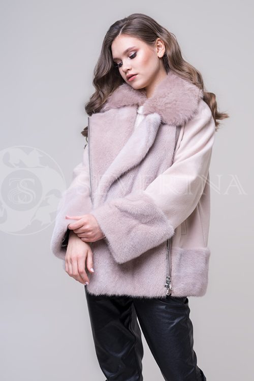 kurtka pudra 3 500x750 - Пальто из меха овчины с кожаной отделкой П-012