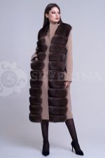 kjemjel pesec2 150x225 - Пальто с отделкой из меха песца в цвете соболь П-007