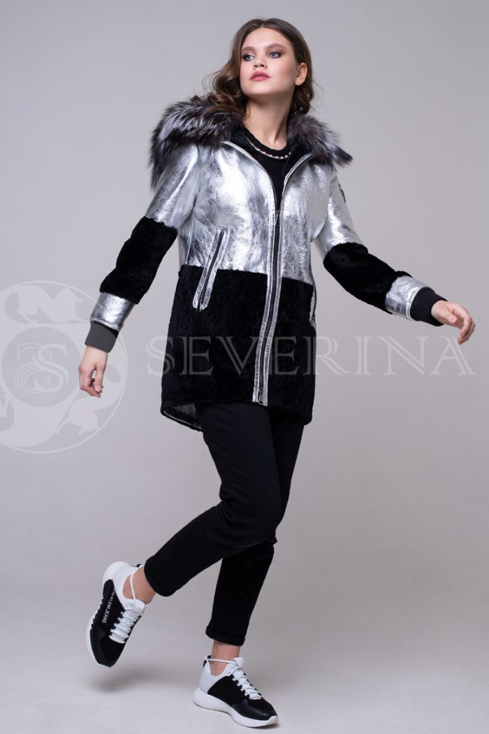 serebro chernyj1 700x1050 - куртка-дубленка из металлизированной кожи