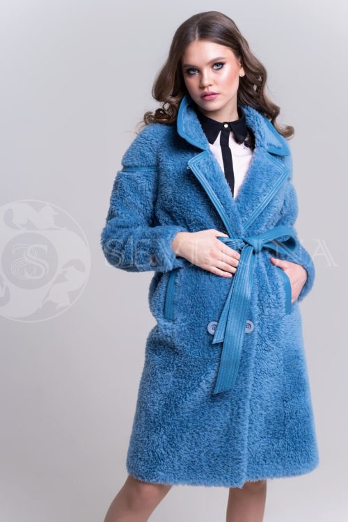 palto jekomeh goluboe2 500x750 - Пальто-трансформер синего цвета с отделкой из меха Rex rabbit П-025-1