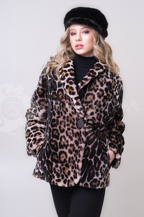 shuba leopard korotkaja ovchina 1 500x750 - Шуба-пальто из пони с леопардовым принтом и отделкой мехом норки О-001