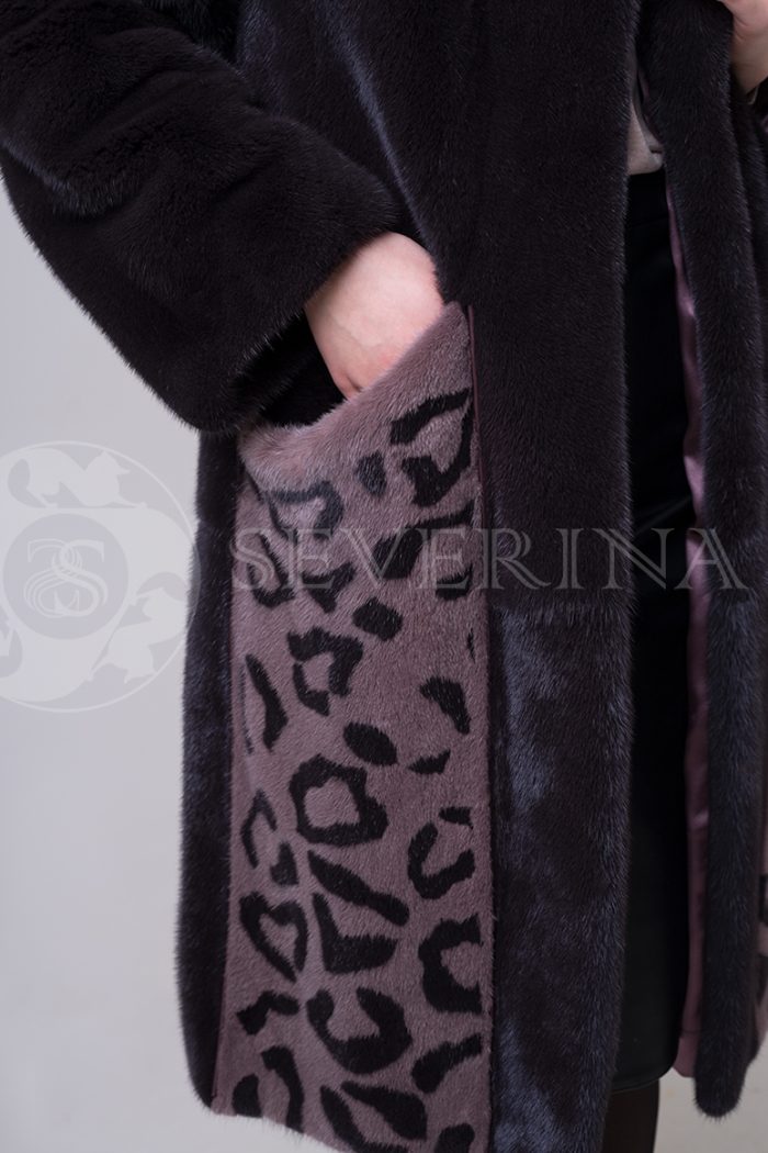 shuba norka t.kor lepard karmany 1 1 700x1050 - Шуба из меха норки коричневого цвета с леопардовыми карманами Н-070