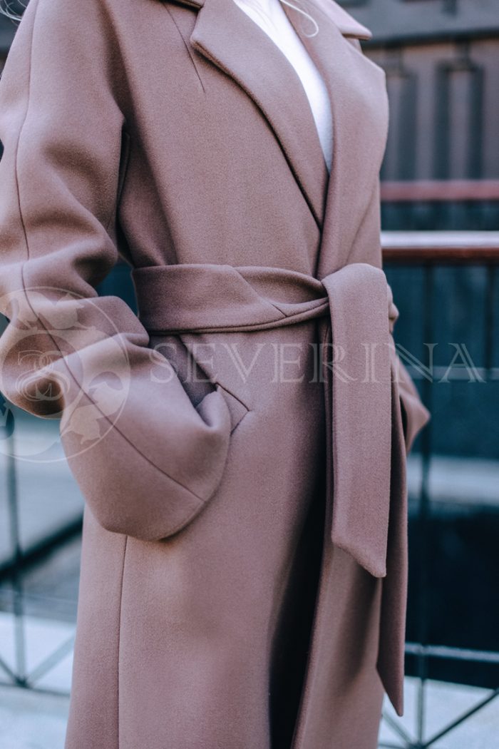 kjemjel 1 700x1050 - Пальто классическое с поясом кофейного цвета П-032
