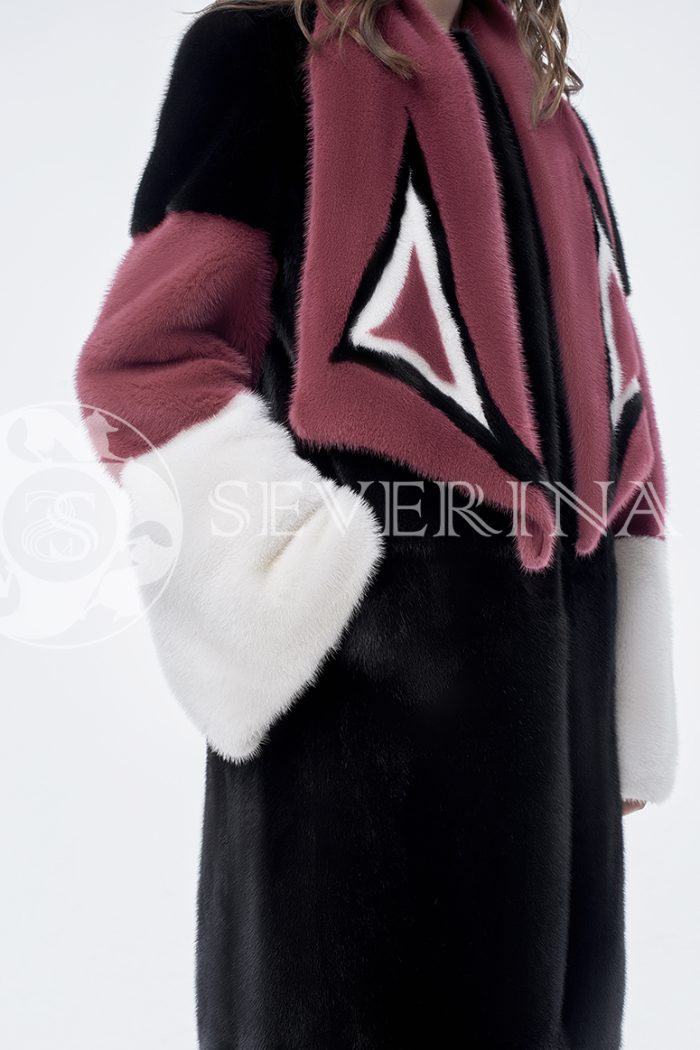 doletskiy 0843 700x1050 - Шуба из комбинированного цветного меха норки со съёмным воротником-шарфом Н-206