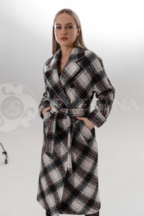 palto kletka belo cherno rozovaja 500x750 - Пальто классическое черного цвета П-066