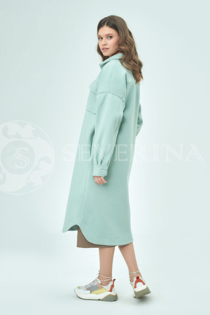 palto rubashka birjuza 3 700x1050 - Пальто-рубашка из мягкой ткани мятного цвета ЯВ-057