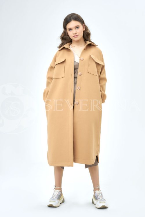 palto rubashka kjemjel 500x750 - Пальто-рубашка из мягкой ткани цвета camel ЯВ-061