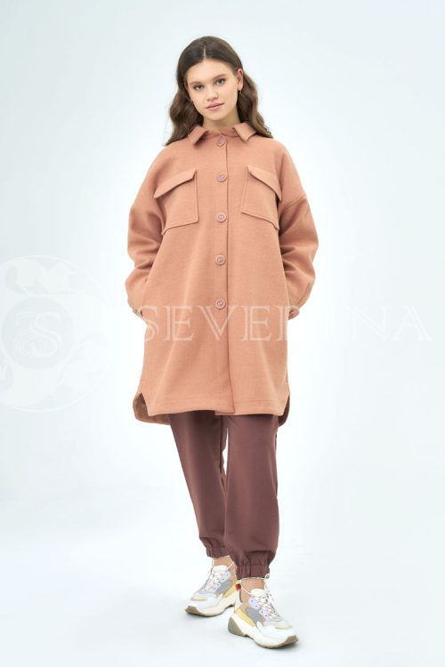palto rubashka korallovyj 500x750 - Пальто-рубашка из мягкой ткани кофейного цвета ЯВ-069