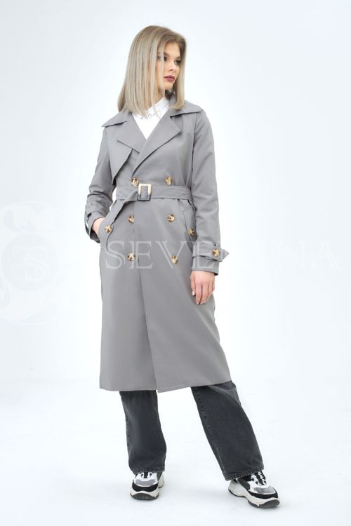 seryj trench 500x750 - Пальто-рубашка из мягкой ткани серого цвета ЯВ-063