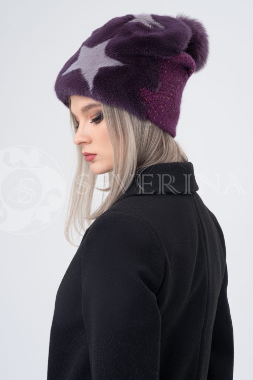 shapka fioletovaja zvezdy   500x750 - шапка из меха норки с вязаной отделкой