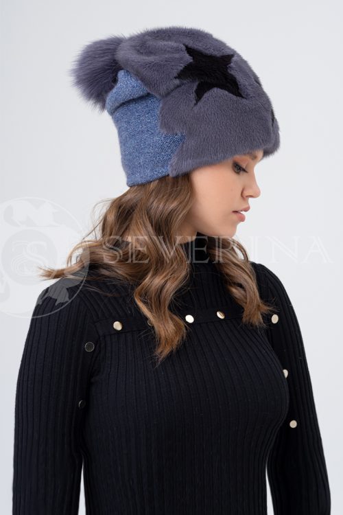 shapka seraja zvezdy 500x750 - шапка из меха норки и песца с вязаной отделкой