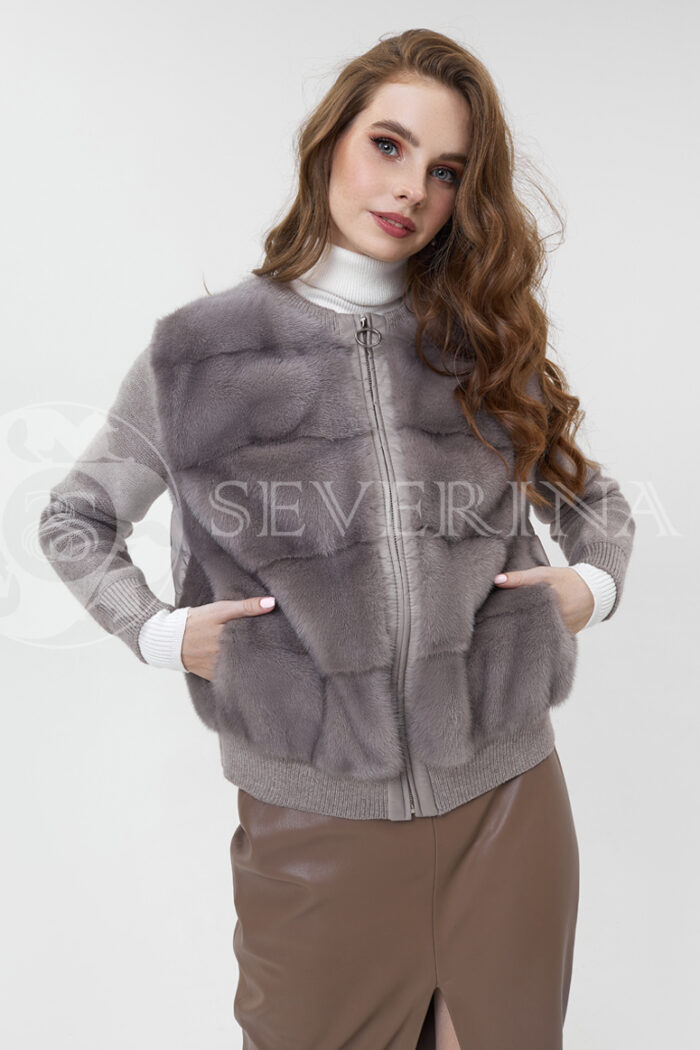 kurtka bomber norka stezhka k 053 1 700x1050 - Куртка-бомбер из меха норки комбинированный стежкой и вязаными рукавами К-053