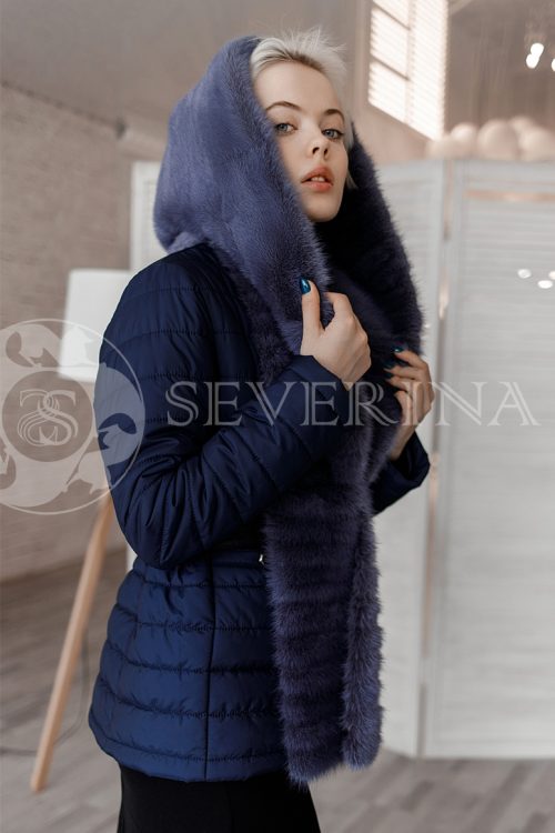 kurtka sinjaja norka semnyj kapjushon 500x750 - Куртка “косуха” демисезонная на молнии с отделкой тканью “гусиная лапка” К-044