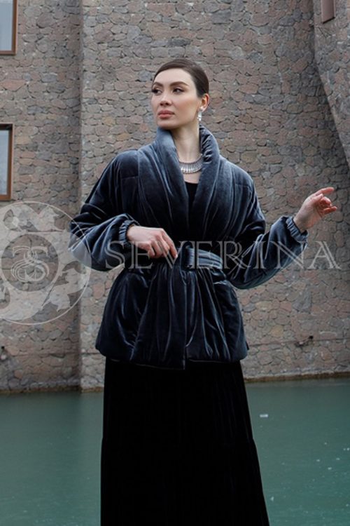 kurtka veljurovaja 1 500x750 - Джинсовая куртка с отделкой мехом норки мятного цвета К-052