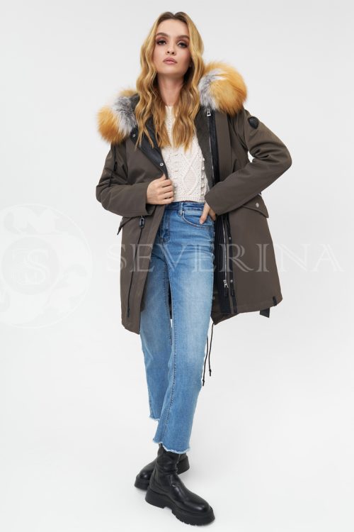 parka haki lisa 500x750 - куртка-парка с отделкой мехом лисы