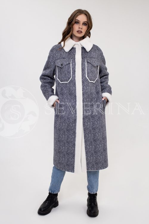 palto rubashka jekomeh tvid 500x750 - пальто-рубашка из экомеха с принтом "в ёлочку"