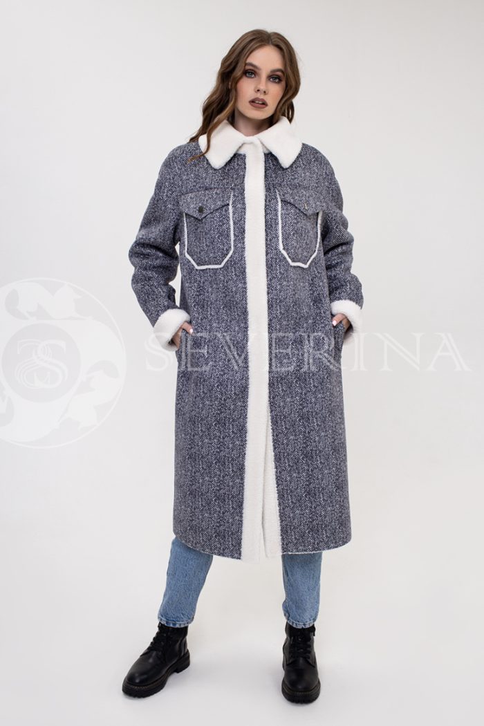 palto rubashka jekomeh tvid 700x1050 - Пальто-рубашка из экомеха (100% шерсть) Э-022с