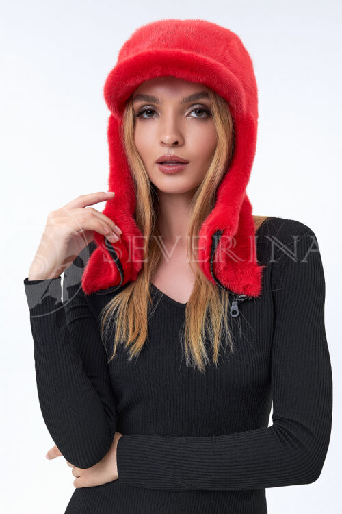 shapka balaklava norka krasnaja 2 1 500x750 - Шапка-балаклава из меха норки красного цвета W2-229-1257-1