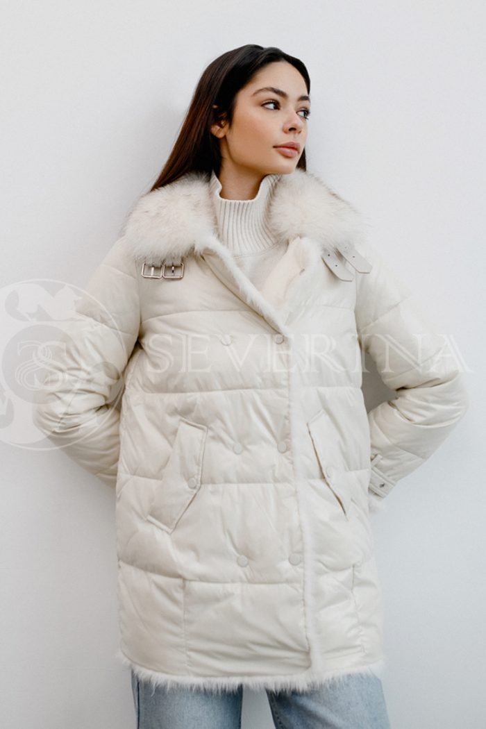 kurtka molochnaja 2 700x1050 - Куртка утепленная с отделкой мехом норки и песца М-163-1