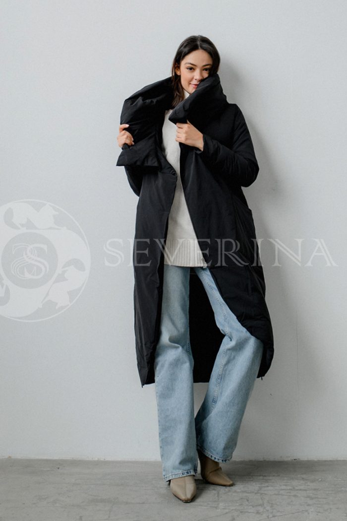 palto chernoe 2 700x1050 - Пальто утепленное с капюшоном М-1902