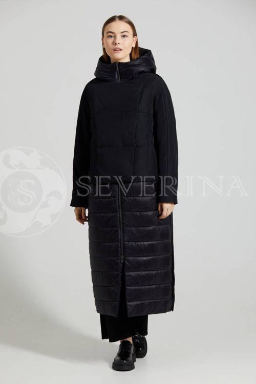 puhovik chernyj dvojka steganka 2 500x750 - Пальто утепленное с капюшоном и имитацией жилета 262W