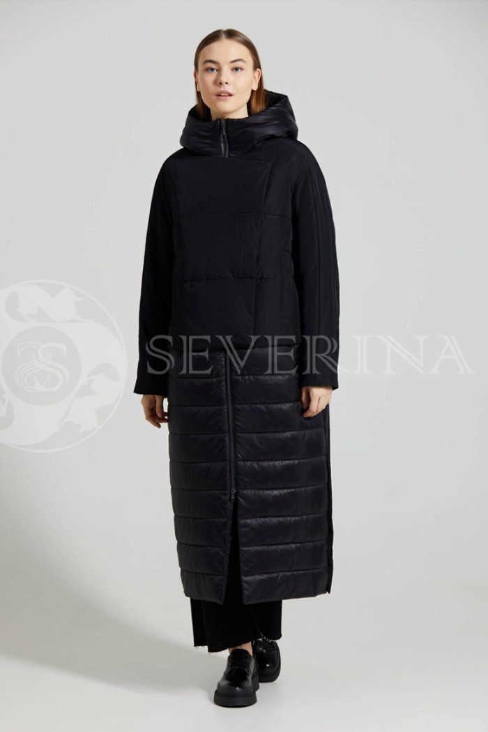 puhovik chernyj dvojka steganka 2 700x1050 - Пальто утепленное с капюшоном и имитацией жилета 262W