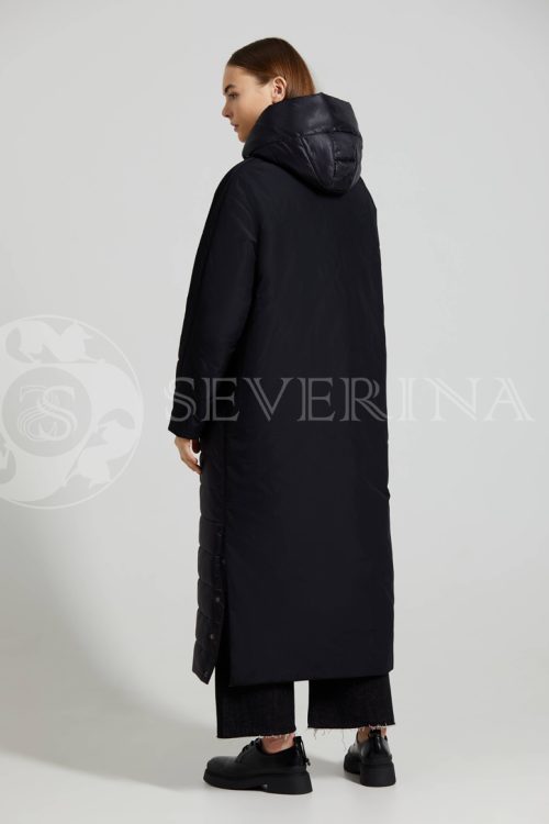 puhovik chernyj dvojka steganka 4 500x750 - Пальто утепленное с капюшоном М-1902