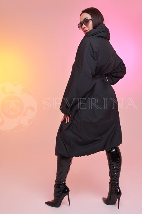 t10 palto oversajz chernoe 1 500x750 - Полупальто-куртка комбинированная черного цвета TH-0280