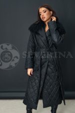 palto chernoe steganoe 3 150x225 - Пальто стёганое черного цвета с отделкой мехом ламы