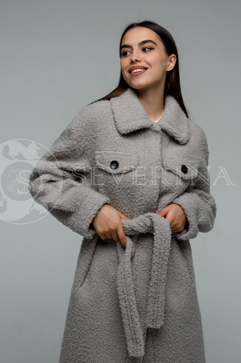 palto rubashka seroe jekomeh 1 - Пальто-рубашка из экомеха серого цвета SM2145
