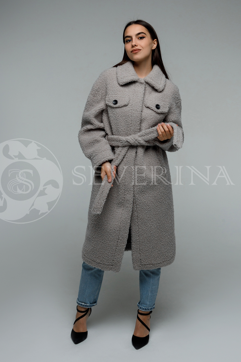 palto rubashka seroe jekomeh 3 - Пальто-рубашка из экомеха серого цвета SM2145