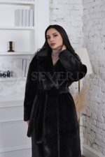 palto vorsovaja tkan pod norku chernoe 2 150x225 - Пальто черного цвета из ворсовой ткани под норку 1-0251