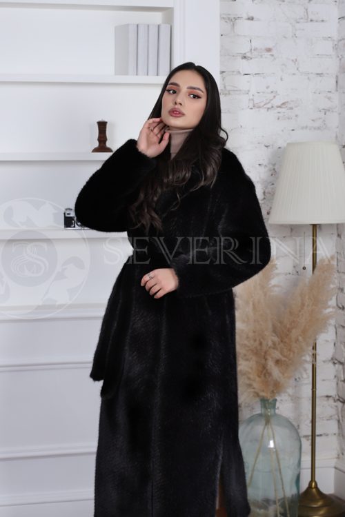 palto vorsovaja tkan pod norku chernoe 5 500x750 - Пальто черного цвета из ворсовой ткани под норку