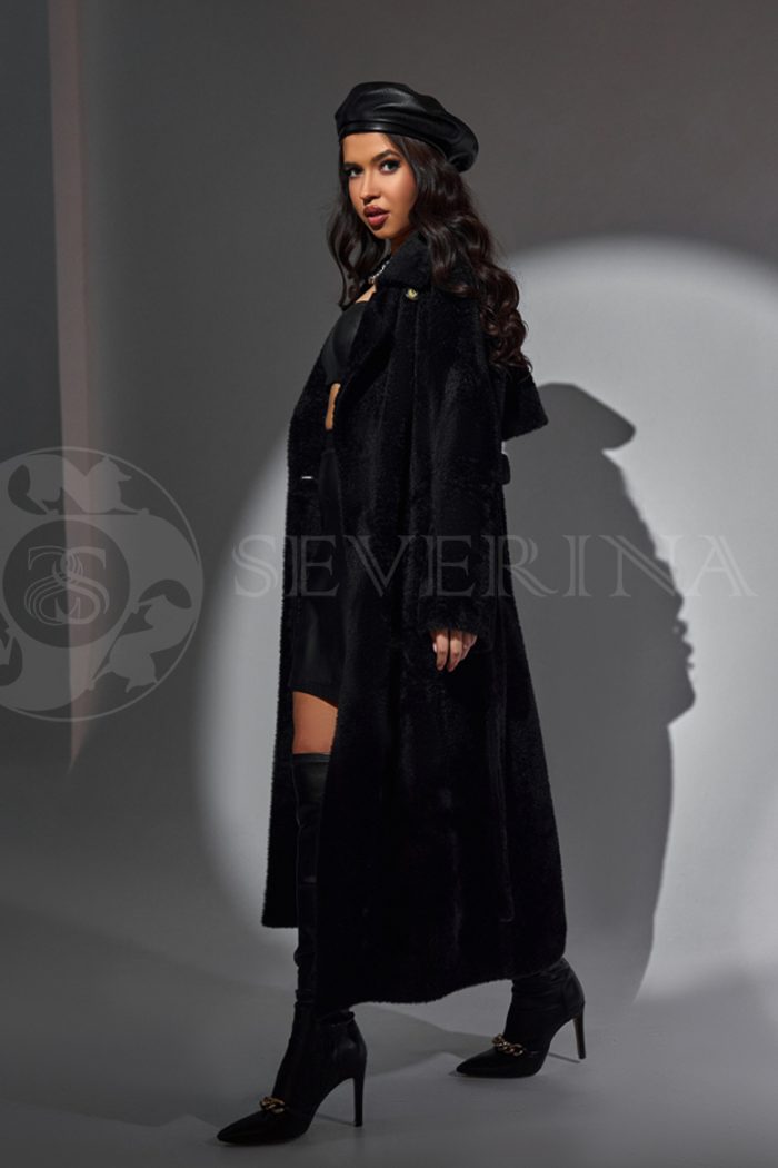palto chernoe vorsovaja tkan 1 700x1050 - Пальто-тренч черного цвета из ворсовой ткани