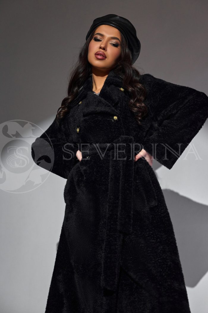 palto chernoe vorsovaja tkan 4 700x1050 - Пальто-тренч черного цвета из ворсовой ткани
