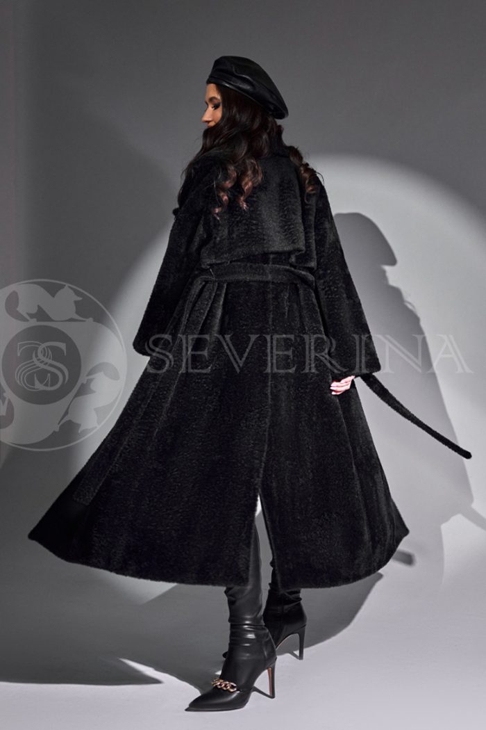 palto chernoe vorsovaja tkan 5 700x1050 - Пальто-тренч черного цвета из ворсовой ткани